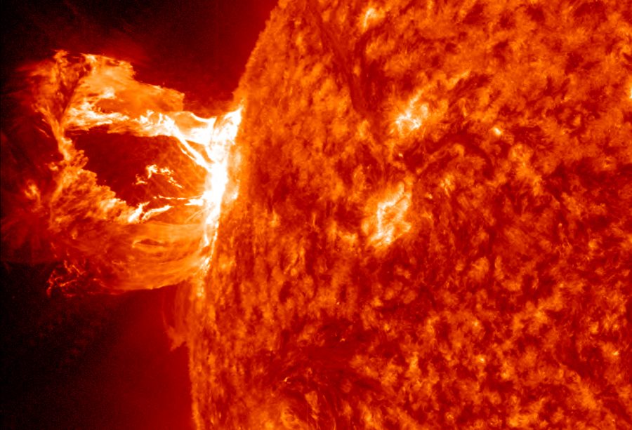 This image provided by NASA shows the sun releasing a M1.7 class flare associated with a prominence eruption on April, 16, 2012. This image was taken by the Solar Dynamics Observatory. This visually spectacular explosion occurred on the suns Northeastern limb (left) and was not Earth directed. (AP Photo/NASA/SDO/AIA)